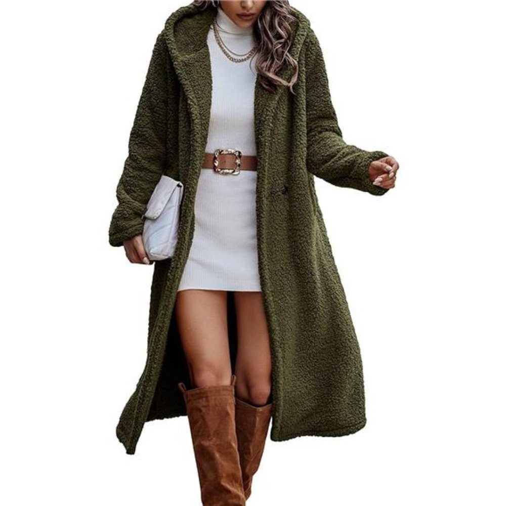 Women's Winter Coat Fuzzy Fleece Long Hooded Jacket